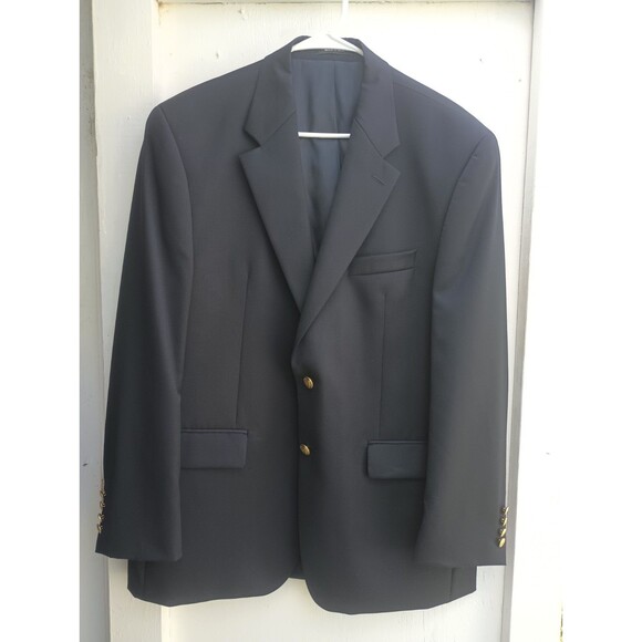 Vintage 90's Men's 42 Chaps Woolmark 100% Pure Wool Blazer Navy Blue Y2K Office - Picture 1 of 7
